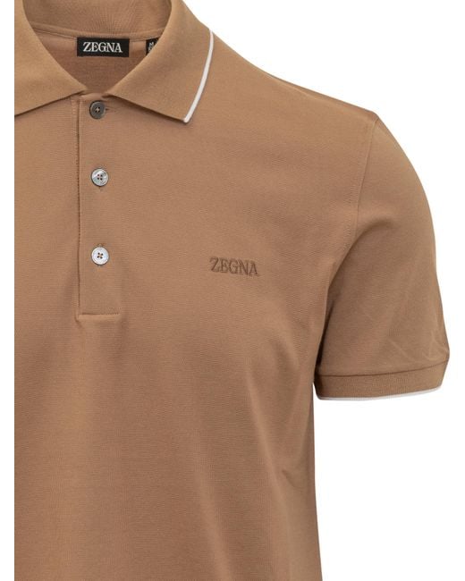 Zegna Brown Polo Shirt With Logo for men