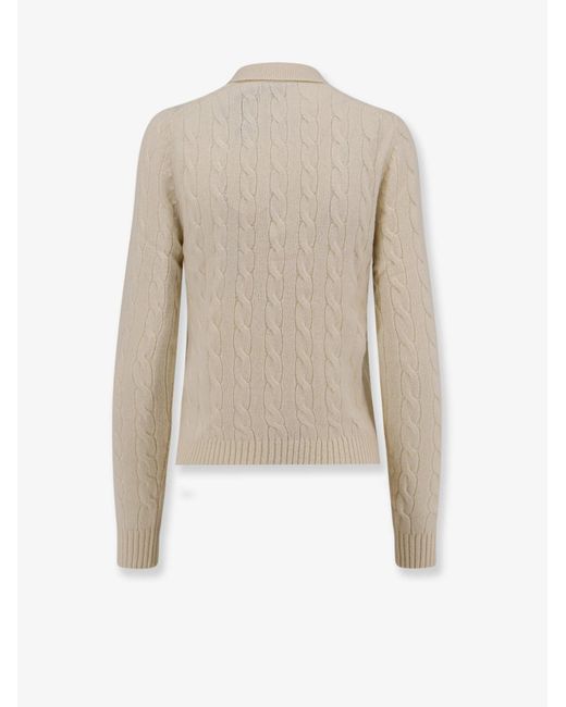 Polo Ralph Lauren White Polo Shirt Braided Knit Wool-Cashmere Knitwear