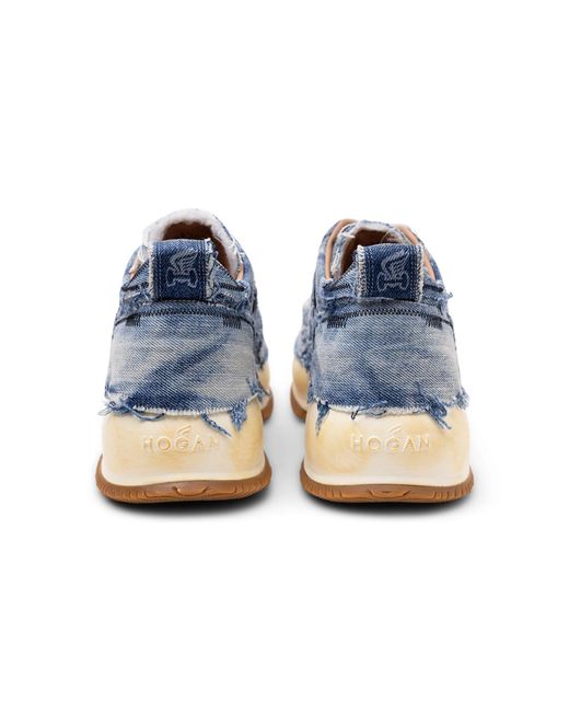 Hogan Blue Frayed Denim Platform Sneakers