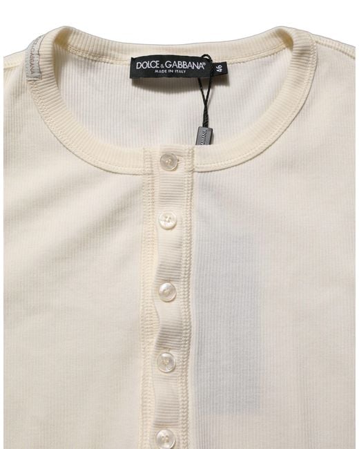 Dolce & Gabbana Natural Long Sleeves Henley Pullover Sweater Cotton Clothing for men