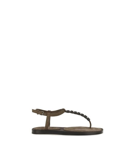 Brunello Cucinelli Brown Calf Leather Bos Taurus Flat Sandals