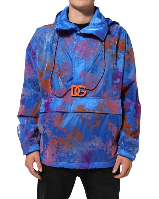 Dolce & Gabbana Blue Tie Dye Logo Hooded Sweatshirt Jacket Clothing for men