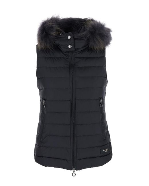 Tatras Black Sleeveless Vest With Fur Hood