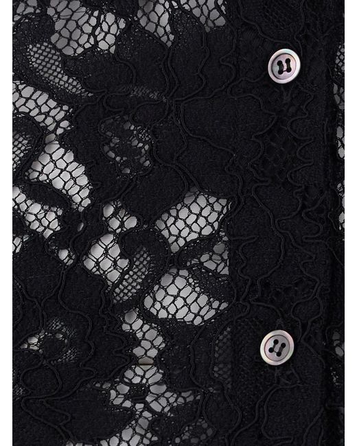 Le Plain Black Blouse Lace-Embroidered Blouses