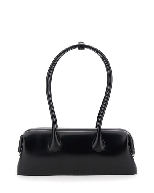 OSOI Black Boat Wide Shoulder Bag With Round Handles And Lettering Logo On The Front