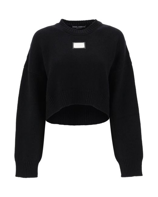 Dolce & Gabbana Black Logo Plaque Cropped Sweater