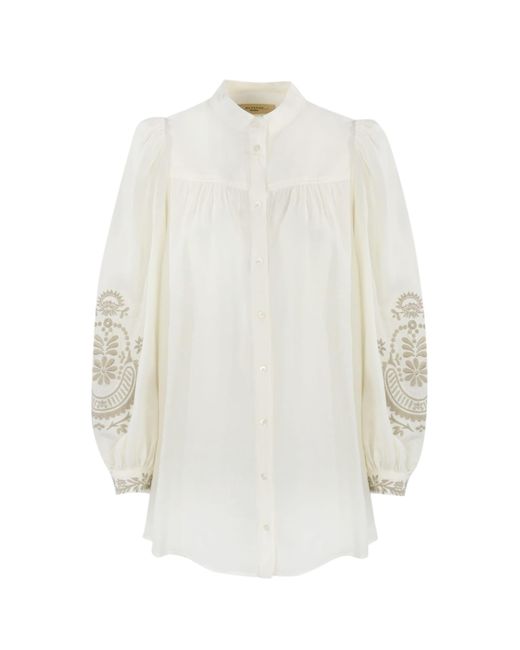 Weekend by Maxmara White Linen Canvas Shirt With Carnia Embroidery