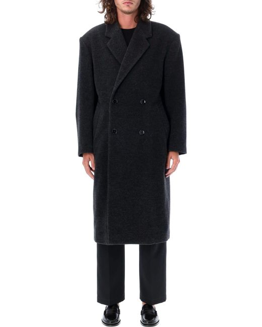 Lemaire Black Maxi Double Breasted Coat for men