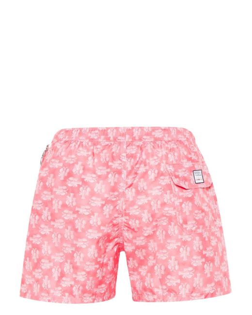 Fedeli Pink Swim Shorts With Lobster Pattern for men