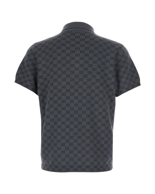 Gucci Black Polo Shirt Wool-Silk Wool And Silk T-Shirts for men