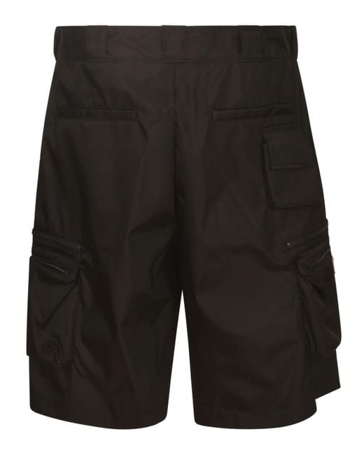 Prada Black Logo Plaque Zipped Shorts for men
