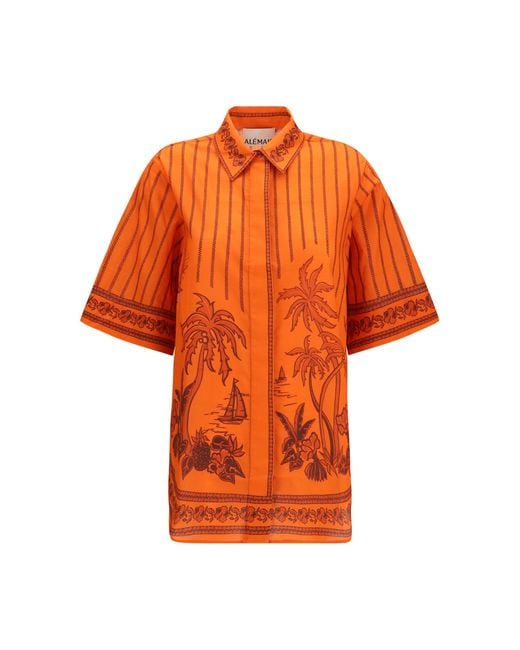 ALÉMAIS Orange Oversized Printed Shirt Cotton