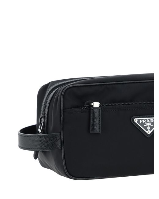 Prada Black Beauty Case Re-Nylon Polyamide Wash Bags for men