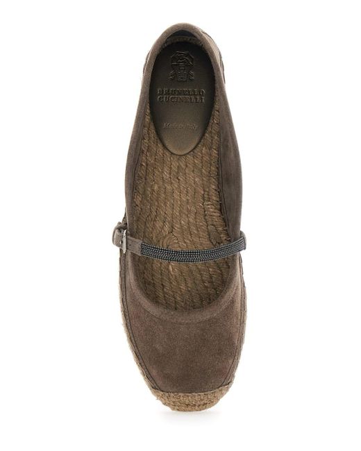 Brunello Cucinelli Brown Espadrilles With Monile Detail And Beveled Toe