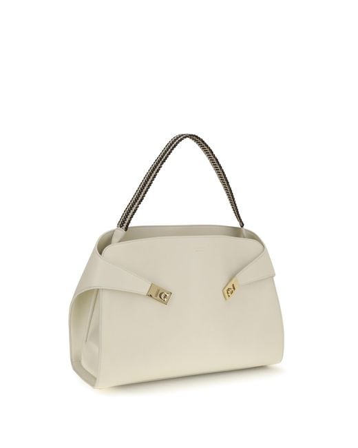 Ferragamo Natural Large Hug Soft Shoulder Bag Calf Leather Bos Taurus