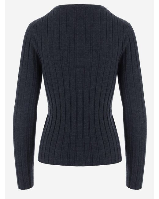Allude Blue Ribbed Knit Wool Sweater
