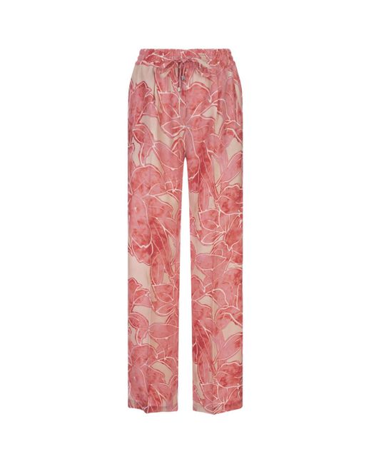 Kiton Pink Printed Silk Drawstring Trousers In