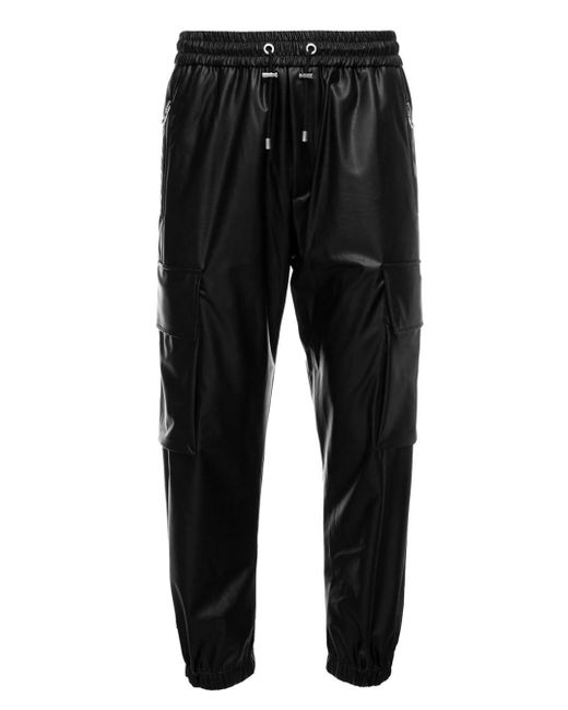 Balmain Black Cargo Pants With Pockets In Faux Leather for Men | Lyst