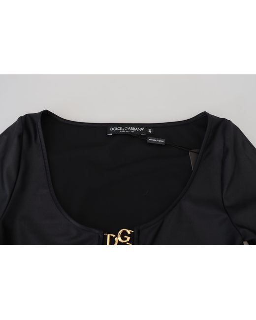 Dolce & Gabbana Black Elegant 3/4 Sleeve Top With Detailing