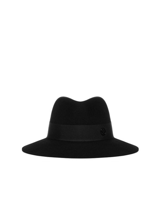 Maison Michel Black Henrietta Logo Plaque Fedora Hat