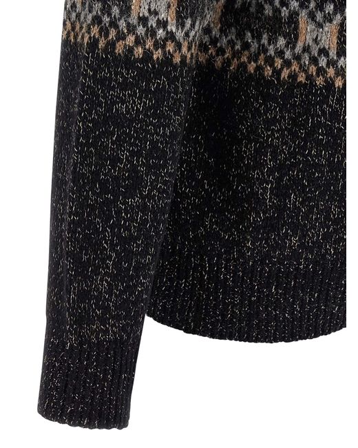 Brunello Cucinelli Black Geometric Jacquard Cardigan for men