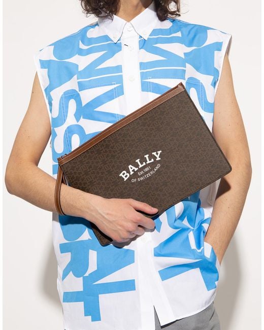 Bally Brown Large Clutch Handbag With Iconic Logo for men