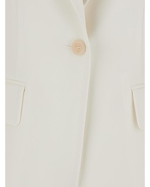Max Mara White Palchi Jacket With Classic Lapels Virgin Wool Blazers