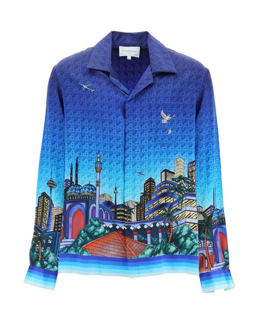 Casablancabrand Blue The Night View Silk Shirt for men