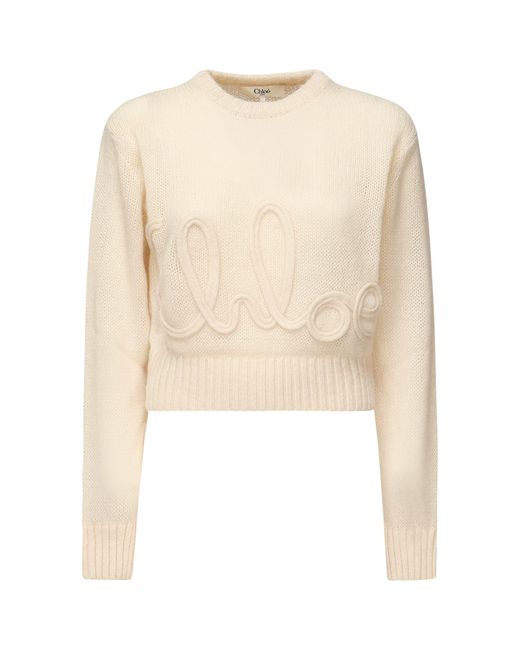 Chloé Natural Alpaca Wool And Silk Knitted Logo Sweater