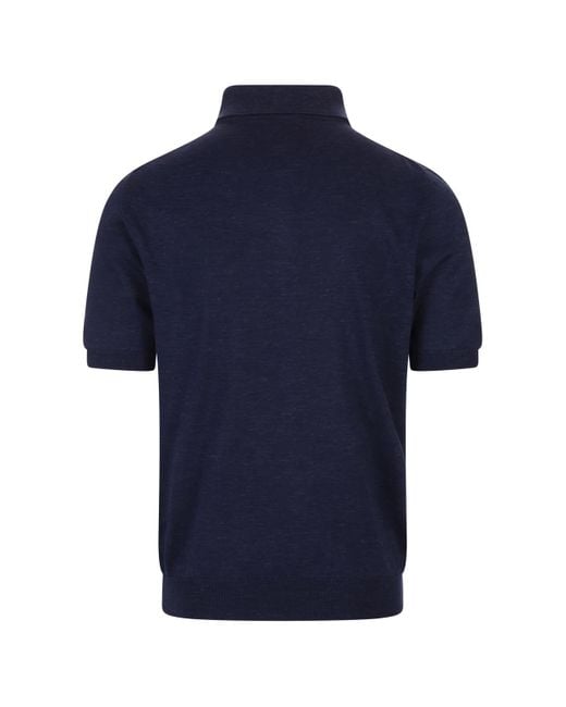 Kiton Blue Knitted Short-Sleeved Polo Shirt for men