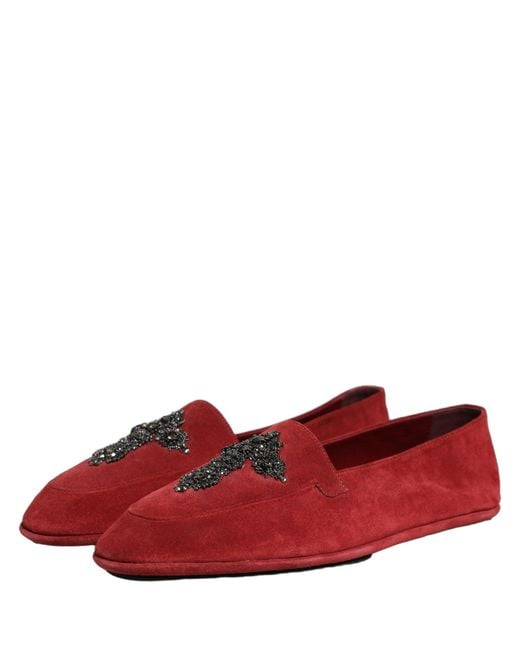 Dolce & Gabbana Red Suede Cross Slip On Dress Loafers Shoes for men
