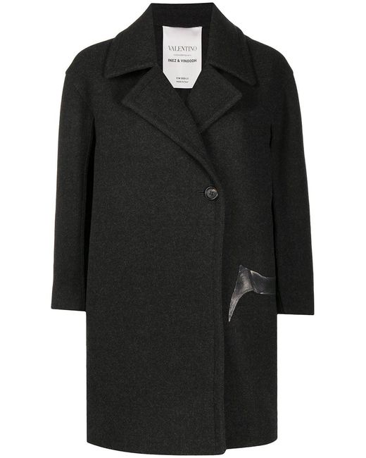 Valentino Black Flowersity Single-Breasted Coat Clothing