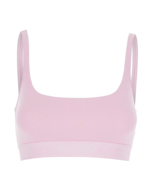 Tom Ford Pink Top Bralette With Wide Neckline And Logo Lettering On The Front