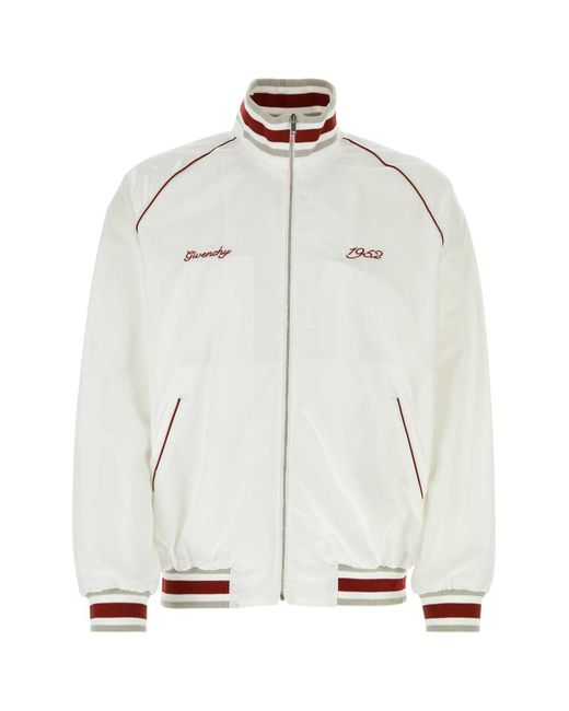 Givenchy White Brand-embroidered Contrast-piped Regular-fit Satin Bomber Jacket for men