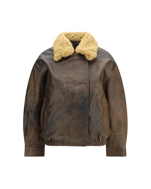 R13 Brown Leather Bomber Jacket Lamb Ovis Aries