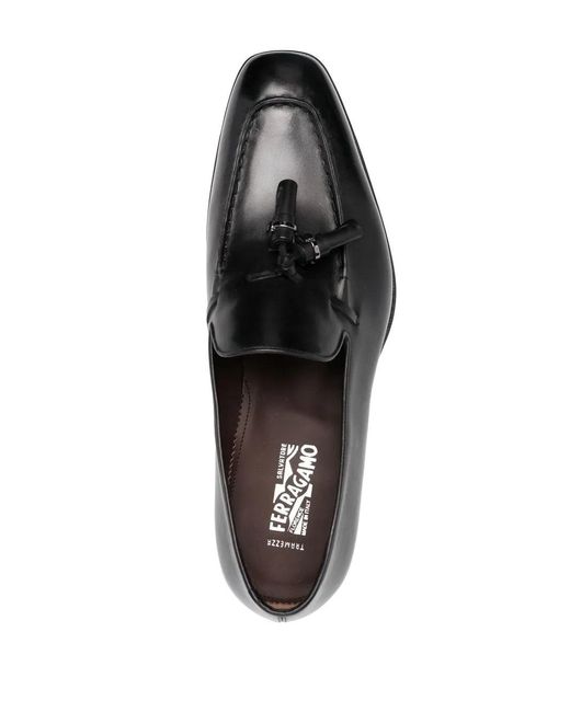 Ferragamo Black Ferragamo Almond-Toe Tassel Loafers for men