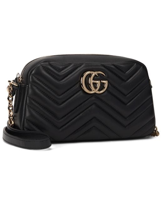 Gucci Black Shoulder Bag Gg Marmont Chevron Nappa Lambskin