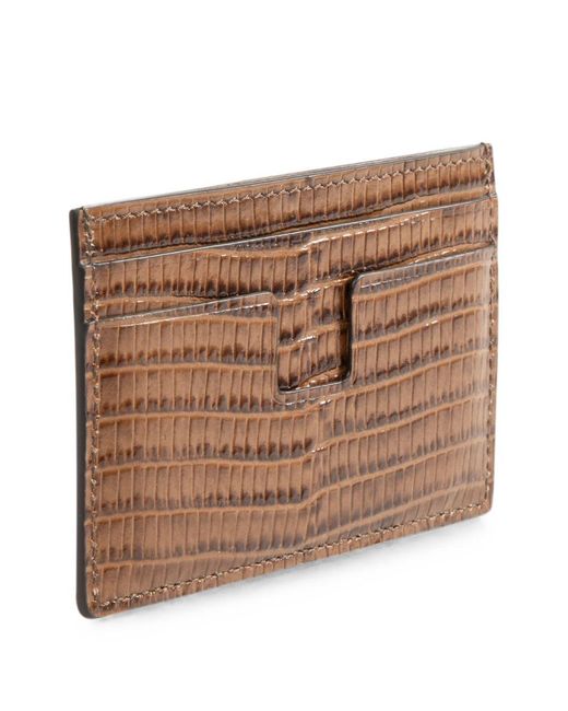 Tom Ford Brown T Line Caramel-Colored Tejus Printed Leather Card Holder With Logo Lettering for men