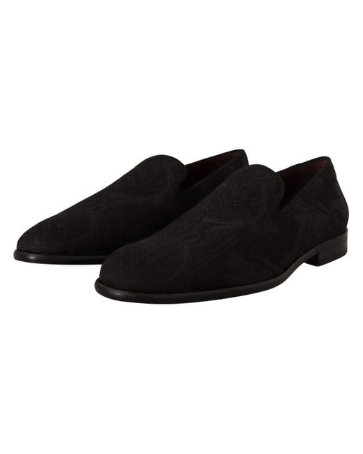 Dolce & Gabbana Black Floral Brocade Slippers for men