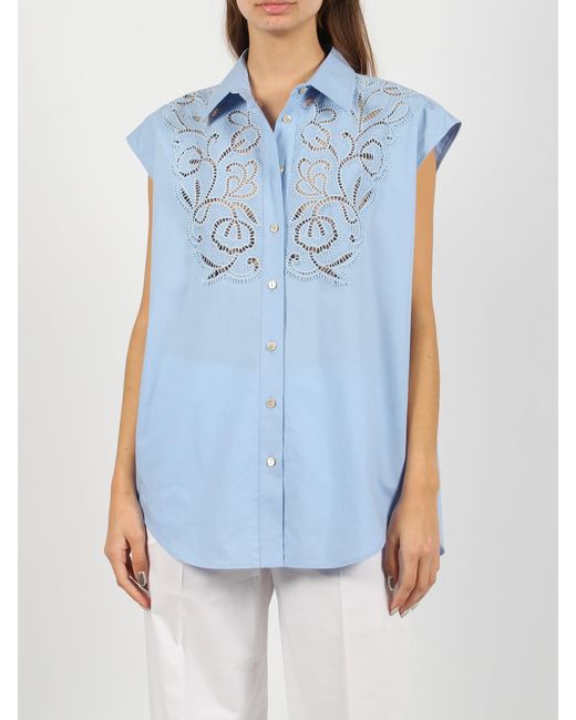 P.A.R.O.S.H. Blue Canyox Lace Embroidery Shirt
