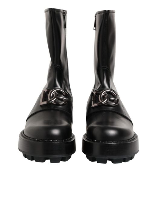 Dolce & Gabbana Black Mv7938 Leather Ankle Boots for men