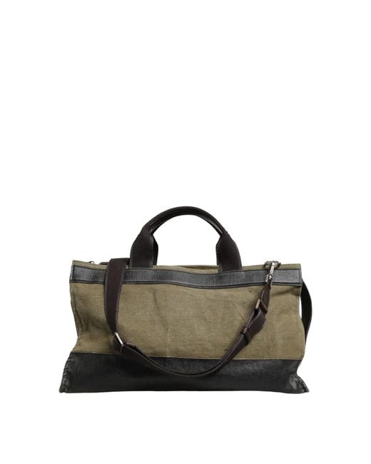 Dolce & Gabbana Black Military Two Tone Tote Duffel Shoulder Borse Bag Dark Leather for men