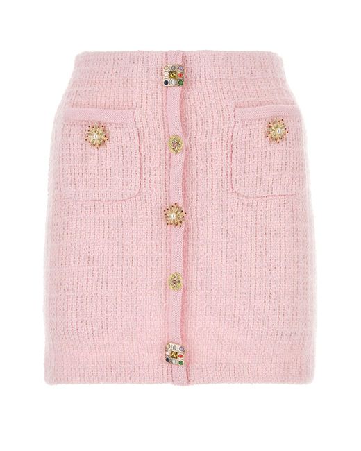 Self-Portrait Pink Jewel Button Knit Mini Skirt