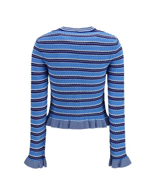 Ganni Blue Striped Cotton Cardigan