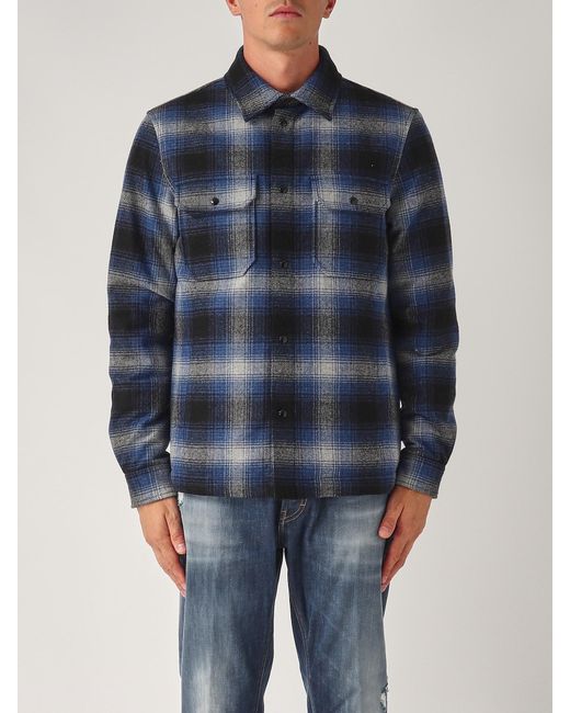 Woolrich Blue Alaskan Wool Check Overshirt Shirt for men