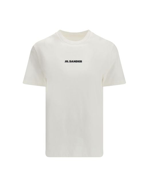 Jil Sander White Short-Sleeved T-Shirt With Printed Logo Cotton T-Shirts