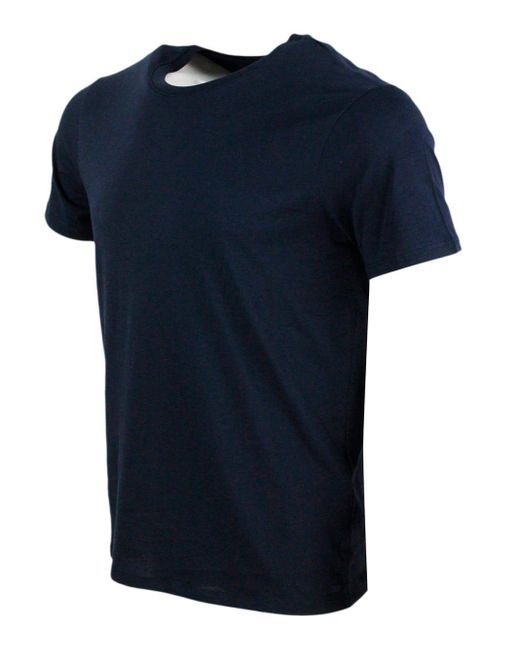 Armani Blue Short-Sleeved Crew-Neck T-Shirt With Small Studded Logo On The Chest And Bottom for men