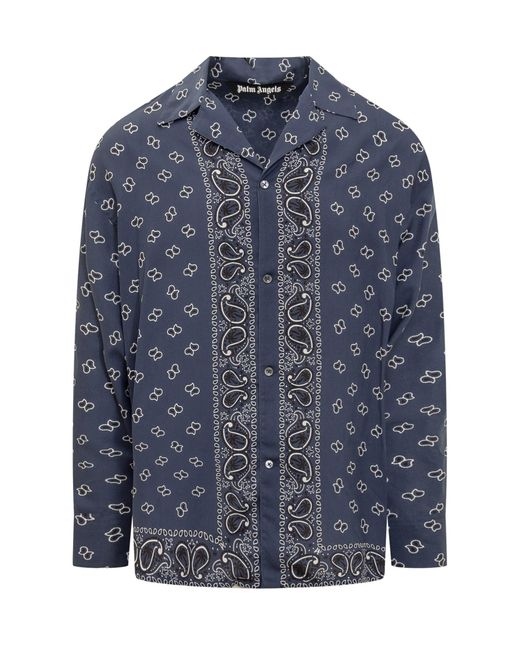 Palm Angels Blue Shirt With Paisley Pattern for men