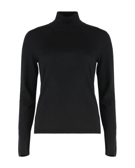Max Mara Black Cashmere Long-Sleeved High Collar Top Knitwear