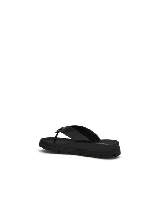 Prada Black Calf Leather Bos Taurus Flat Sandals for men